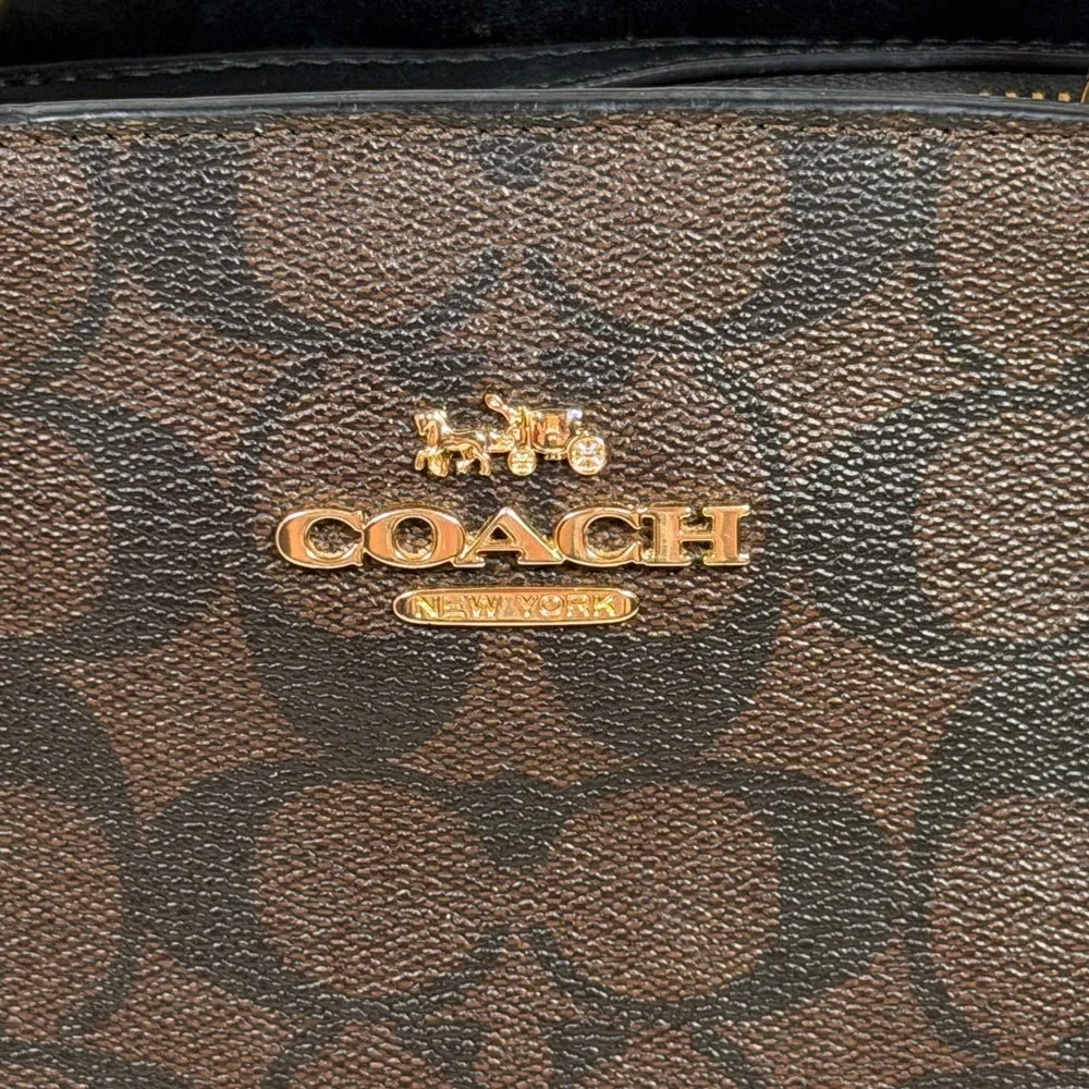 Coach Lillie Carryall Brown Black Signature Monogram Canvas Satchel F2177-91495
